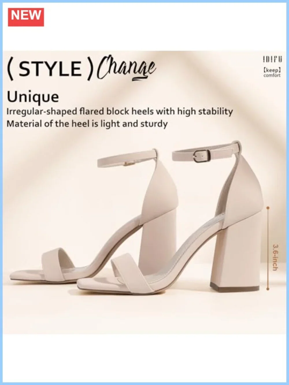 Women's Chunky Block Heels Dress Sandals Open Square Toe 3.6